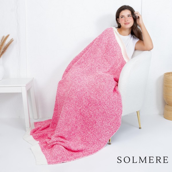 Solmere Blanket – White Bordered Solid Heathered Color Blanket

Wrap yourself in pure indulgence. Our Solmere Blanket combines a fashion-forward design with an irresistibly soft hand-feel that’s as beautiful as it is cozy.

- Luxuriously Soft – Crafted from ultra-plush, high-quality fibers you’ll want to snuggle into all season long.

- Perfectly Sized – Approximately 50” W x 60” L, perfect for draping over your sofa, bed, or yourself.

- Premium Craftsmanship – 100% polyester for lasting softness, warmth, and easy care.

- Thoughtful Packaging – Each blanket is tied with a branded ribbon in a bow and includes two cards: one featuring the SOLMERE brand and another showcasing a high-quality image of the blanket’s print. Individually packaged

Once you touch it, you’ll understand why SOLMERE blankets are love at first feel.