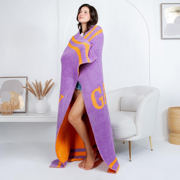 Solmere Blanket – Game Day Blanket
Wrap yourself in pure indulgence. Our Solmere Blanket combines a fashion-forward design with an irresistibly soft hand-feel that’s as beautiful as it is cozy.
- Luxuriously Soft – Crafted from ultra-plush, high-quality fibers you’ll want to snuggle into all season long.
- Perfectly Sized – Approximately 50” W x 60” L, perfect for draping over your sofa, bed, or yourself.
- Premium Craftsmanship – 100% polyester for lasting softness, warmth, and easy care.
- Thoughtful Packaging – Each blanket is tied with a branded ribbon in a bow and includes two cards: one featuring the SOLMERE brand and another showcasing a high-quality image of the blanket’s print. Individually packaged
Once you touch it, you’ll understand why SOLMERE blankets are love at first feel.