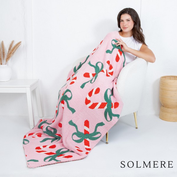 Wholesale solmere Blanket Candy Cane Green Bow Blanket Wrap yourself pure indulg