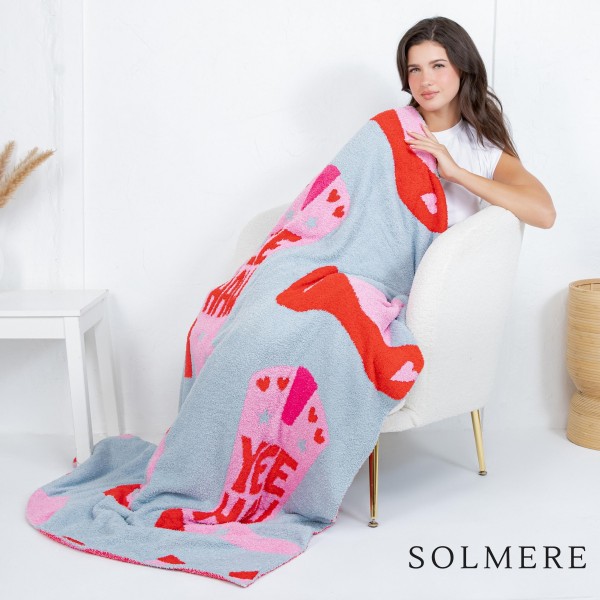 Solmere Blanket – Western Theme Boots Blanket

Wrap yourself in pure indulgence. Our Solmere Blanket combines a fashion-forward design with an irresistibly soft hand-feel that’s as beautiful as it is cozy.

- Luxuriously Soft – Crafted from ultra-plush, high-quality fibers you’ll want to snuggle into all season long.

- Perfectly Sized – Approximately 50” W x 60” L, perfect for draping over your sofa, bed, or yourself.

- Premium Craftsmanship – 100% polyester for lasting softness, warmth, and easy care.

- Thoughtful Packaging – Each blanket is tied with a branded ribbon in a bow and includes two cards: one featuring the SOLMERE brand and another showcasing a high-quality image of the blanket’s print. Individually packaged

Once you touch it, you’ll understand why SOLMERE blankets are love at first feel.
