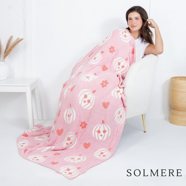 Solmere Blanket – Lovely Pink Pumpkin Blanket

Wrap yourself in pure indulgence. Our Solmere Blanket combines a fashion-forward design with an irresistibly soft hand-feel that’s as beautiful as it is cozy.

- Luxuriously Soft – Crafted from ultra-plush, high-quality fibers you’ll want to snuggle into all season long.

- Perfectly Sized – Approximately 50” W x 60” L, perfect for draping over your sofa, bed, or yourself.

- Premium Craftsmanship – 100% polyester for lasting softness, warmth, and easy care.

- Thoughtful Packaging – Each blanket is tied with a branded ribbon in a bow and includes two cards: one featuring the SOLMERE brand and another showcasing a high-quality image of the blanket’s print. Individually packaged

Once you touch it, you’ll understand why SOLMERE blankets are love at first feel.
