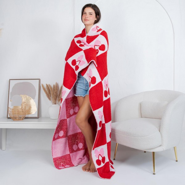 Solmere Blanket – Checked Bows & Cherries Blanket

Wrap yourself in pure indulgence. Our Solmere Blanket combines a fashion-forward design with an irresistibly soft hand-feel that’s as beautiful as it is cozy.

- Luxuriously Soft – Crafted from ultra-plush, high-quality fibers you’ll want to snuggle into all season long.

- Perfectly Sized – Approximately 50” W x 60” L, perfect for draping over your sofa, bed, or yourself.

- Premium Craftsmanship – 100% polyester for lasting softness, warmth, and easy care.

- Thoughtful Packaging – Each blanket is tied with a branded ribbon in a bow and includes two cards: one featuring the SOLMERE brand and another showcasing a high-quality image of the blanket’s print. Individually packaged

Once you touch it, you’ll understand why SOLMERE blankets are love at first feel.
