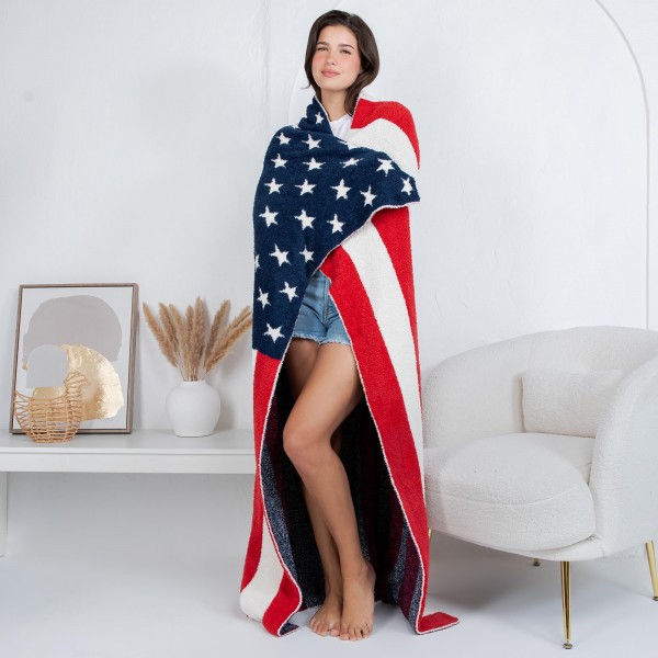 Solmere Blanket – American Flag Blanket

Wrap yourself in pure indulgence. Our Solmere Blanket combines a fashion-forward design with an irresistibly soft hand-feel that’s as beautiful as it is cozy.

- Luxuriously Soft – Crafted from ultra-plush, high-quality fibers you’ll want to snuggle into all season long.

- Perfectly Sized – Approximately 50” W x 60” L, perfect for draping over your sofa, bed, or yourself.

- Premium Craftsmanship – 100% polyester for lasting softness, warmth, and easy care.

- Thoughtful Packaging – Each blanket is tied with a branded ribbon in a bow and includes two cards: one featuring the SOLMERE brand and another showcasing a high-quality image of the blanket’s print. Individually packaged

Once you touch it, you’ll understand why SOLMERE blankets are love at first feel.
