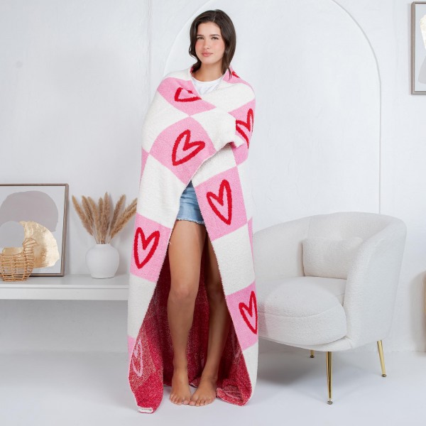 Solmere Blanket – Checkered Hearts Blanket

Wrap yourself in pure indulgence. Our Solmere Blanket combines a fashion-forward design with an irresistibly soft hand-feel that’s as beautiful as it is cozy.

- Luxuriously Soft – Crafted from ultra-plush, high-quality fibers you’ll want to snuggle into all season long.

- Perfectly Sized – Approximately 50” W x 60” L, perfect for draping over your sofa, bed, or yourself.

- Premium Craftsmanship – 100% polyester for lasting softness, warmth, and easy care.

- Thoughtful Packaging – Each blanket is tied with a branded ribbon in a bow and includes two cards: one featuring the SOLMERE brand and another showcasing a high-quality image of the blanket’s print. Individually packaged

Once you touch it, you’ll understand why SOLMERE blankets are love at first feel.
