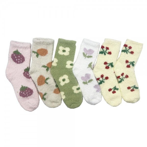 Soft Plush Knit Fruit & Flower Socks (6-pack)

- One Size Fits Most (Sizes Adult 6-11)
- Assorted Colors
- 100% Poly Microfiber