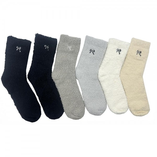 Wholesale solmere Soft Plush Knit Socks Embroidered Bow Detail pack One Fits Mos