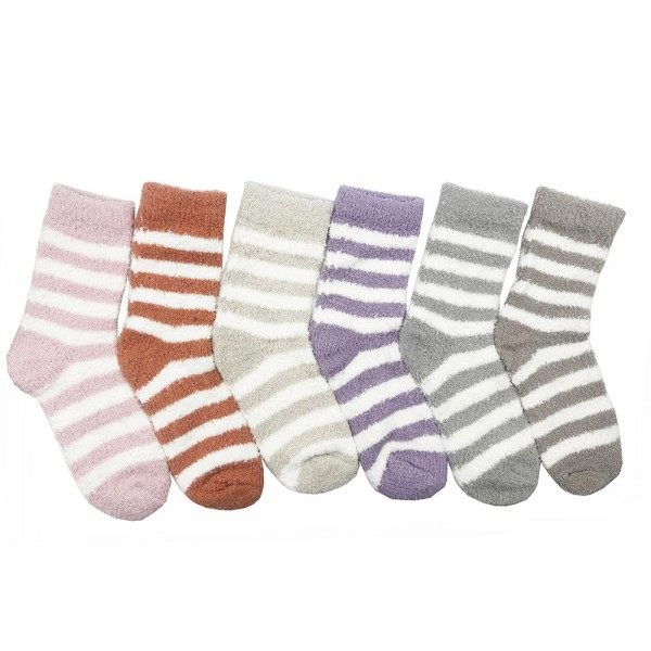 Soft Plush Knit Stripe Socks (6-pack)

- One Size Fits Most (Sizes Adult 6-11)
- Assorted Colors
- 100% Poly Microfiber