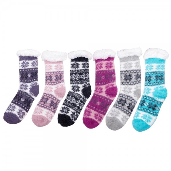 Wholesale assorted Nordic Print Sherpa Socks pack Sherpa Lined Rubber Dot Tracti