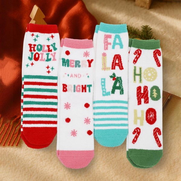 Wholesale fuzzy Christmas Socks pack One Fits Most Adult Designs Pairs Polyester