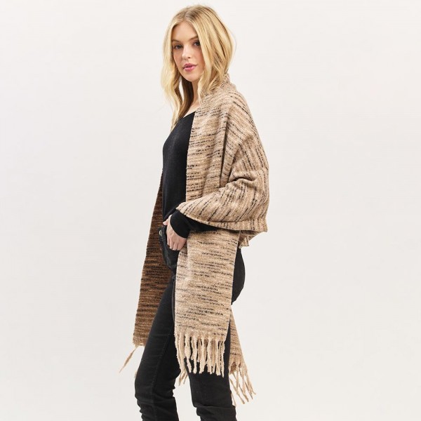 Multi Tone Soft Knit Scarf With Fringe Detail - One Size - Approximately 22.5" W X 73" L - 100% Polyester view 5