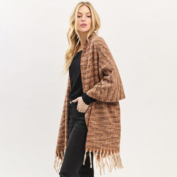 Multi Tone Soft Knit Scarf With Fringe Detail - One Size - Approximately 22.5" W X 73" L - 100% Polyester view 5