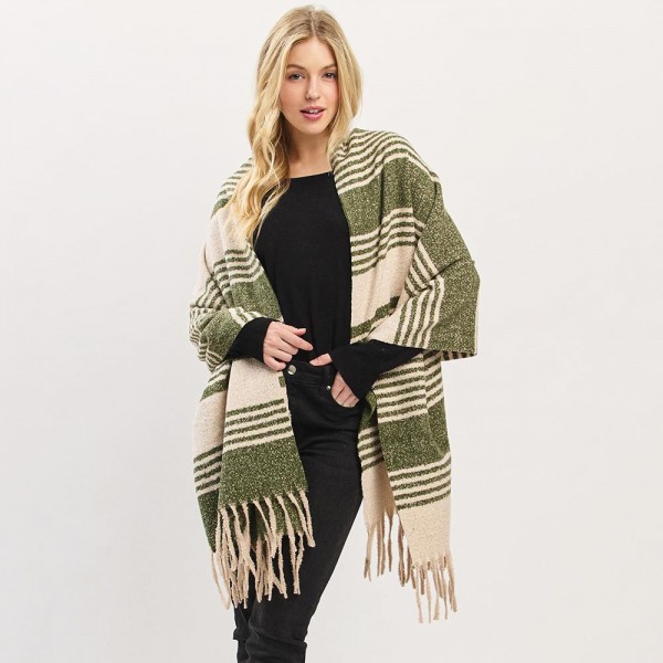Wholesale soft Knit Stripe Scarf Fringe Detail One W L Polyester