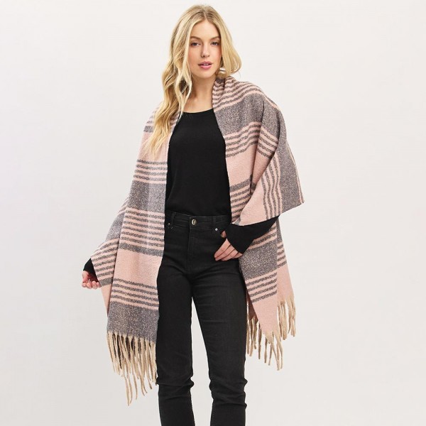 Wholesale soft Knit Stripe Scarf Fringe Detail One W L Polyester