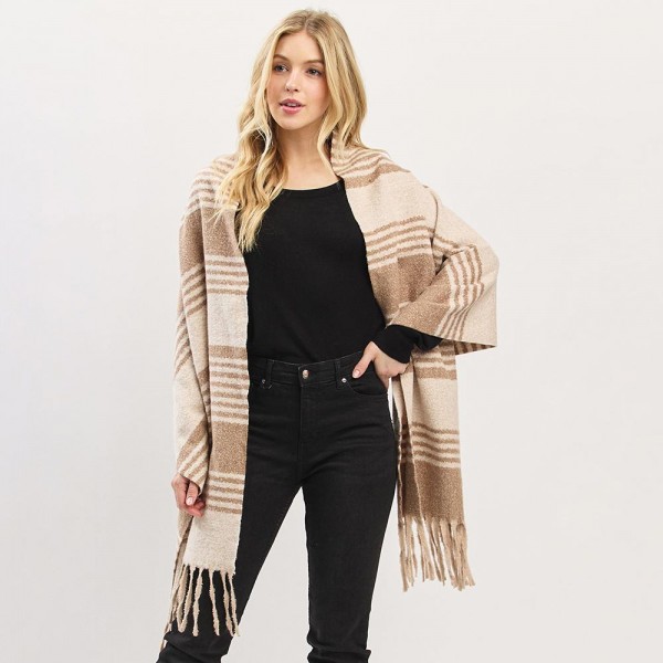 Wholesale soft Knit Stripe Scarf Fringe Detail One W L Polyester