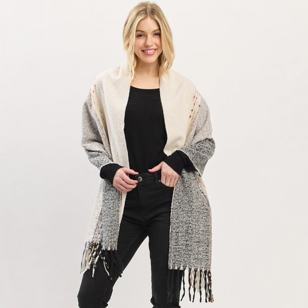 Fuzzy Knit Scarf With Multi Color Stitch & Tassel Details

- One Size
- Approximately 24" W X 69" L
- 100% Polyester