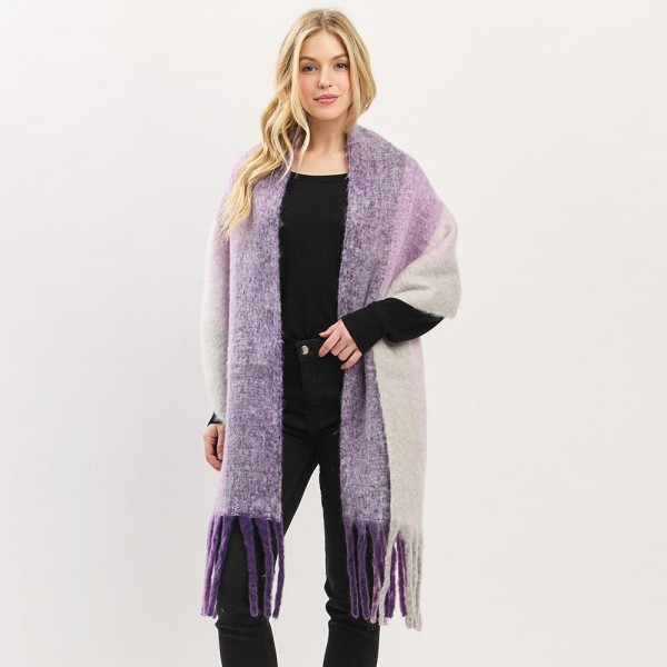 Wholesale fuzzy Knit Stripe Scarf Tassel Detail One W L Polyester