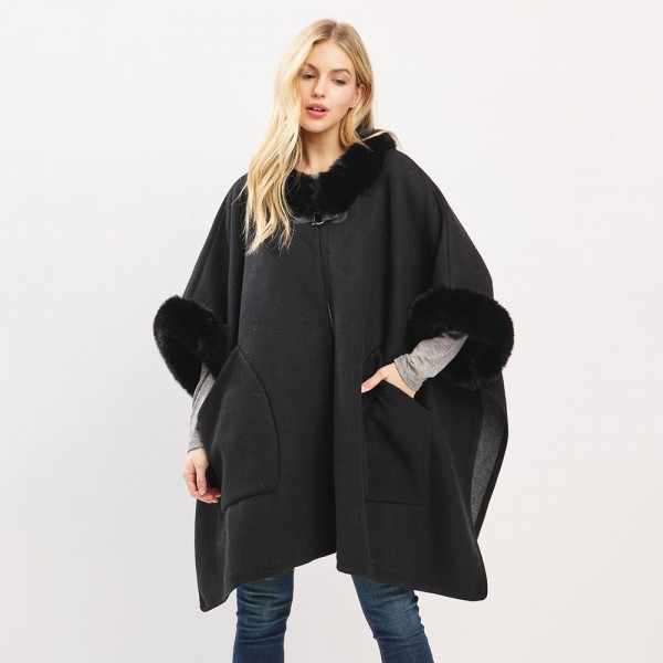 Wholesale faux Wool Fur Open Poncho Snap Closure One Fits Most Acrylic Polyester