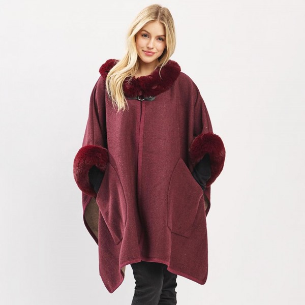 Wholesale faux Wool Fur Open Poncho Snap Closure One Fits Most Acrylic Polyester