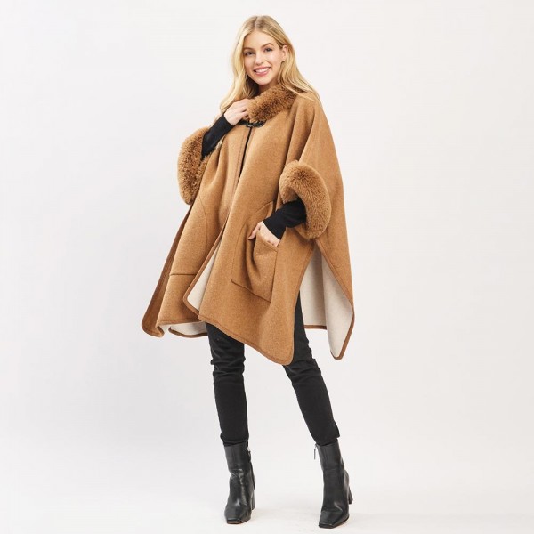 Faux Wool & Fur Open Poncho 

- Snap Closure
- One Size Fits Most (0-14)
- 80% Acrylic / 20% Polyester
