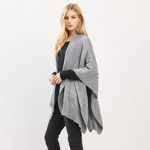 Soft Knit Shawl With Ribbed Trim - One Size - 50% Acrylic / 32% Polyester / 18% Spandex view 5