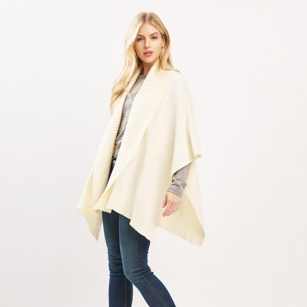 Soft Knit Shawl With Ribbed Trim - One Size - 50% Acrylic / 32% Polyester / 18% Spandex view 5