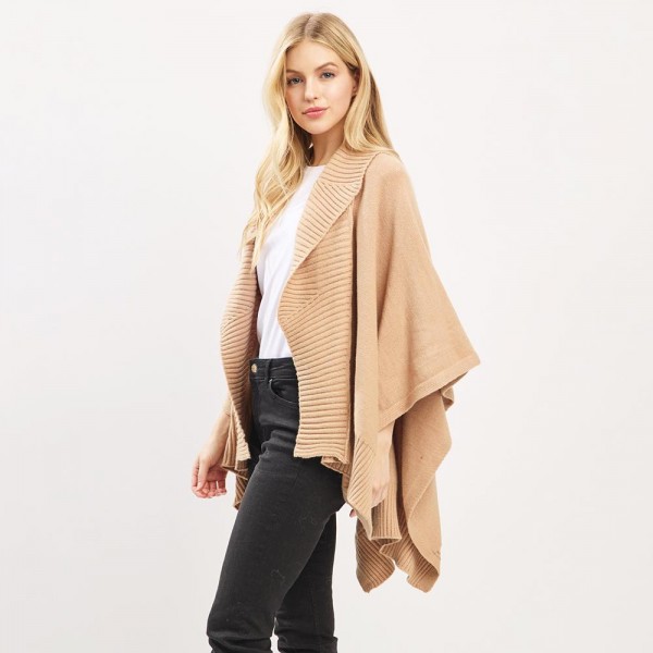Soft Knit Shawl With Ribbed Trim - One Size - 50% Acrylic / 32% Polyester / 18% Spandex view 5