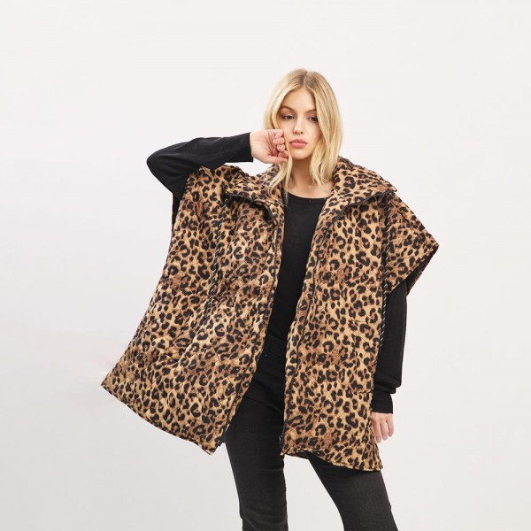 Oversized Leopard Puffer Vest  

- One Size Fits Most (0-14)
- 100% Polyester 