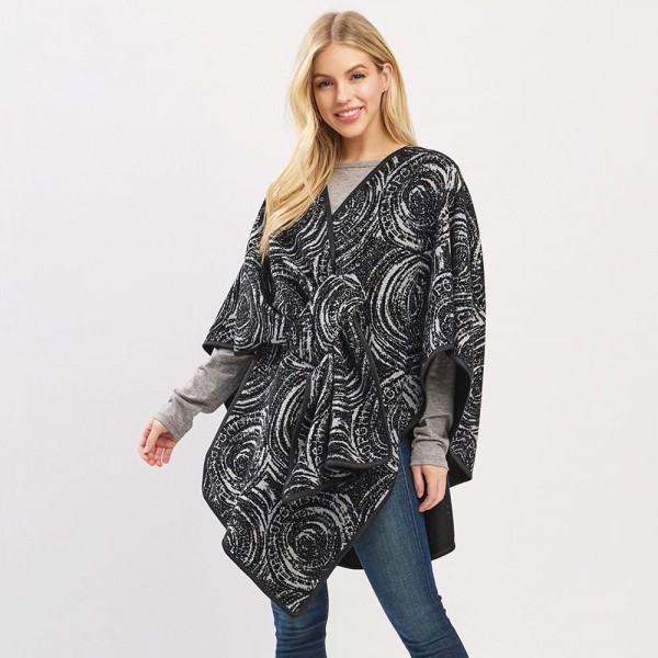 Circular Typography Print Pull Through Poncho  

- One Size Fits Most (0-14)
- 100% Polyester 
