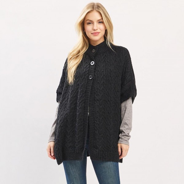 Cable Knit Button Up Cape 

- One Size Fits Most (0-14)
- 100% Polyester 