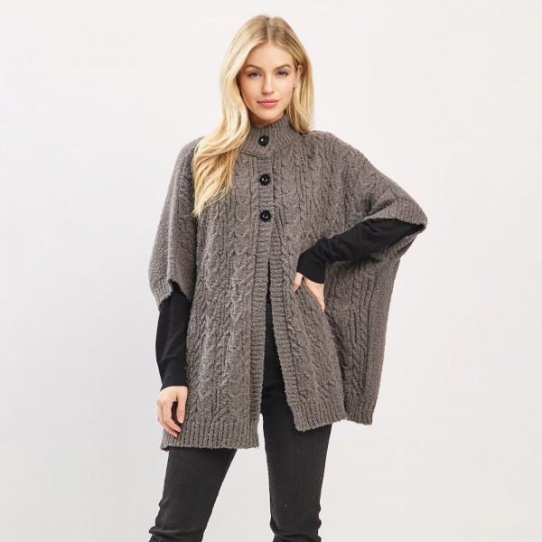 Cable Knit Button Up Cape 

- One Size Fits Most (0-14)
- 100% Polyester 