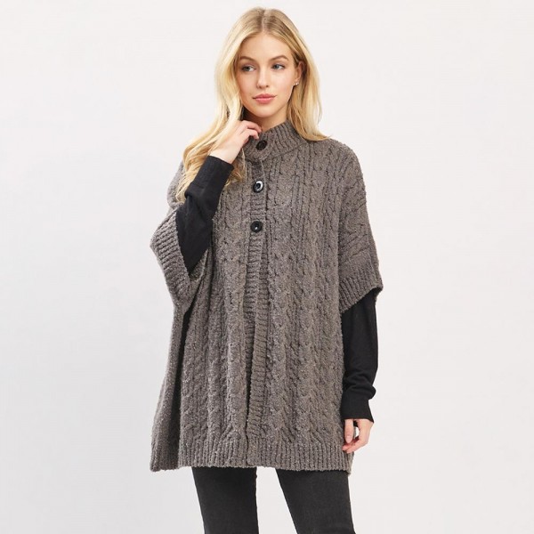 Cable Knit Button Up Cape 

- One Size Fits Most (0-14)
- 100% Polyester 