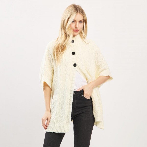 Cable Knit Button Up Cape 

- One Size Fits Most (0-14)
- 100% Polyester 