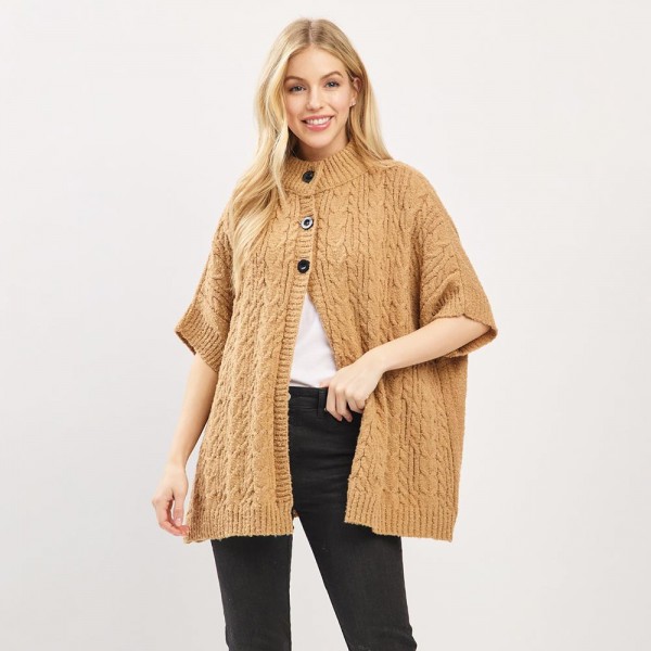 Cable Knit Button Up Cape 

- One Size Fits Most (0-14)
- 100% Polyester 
