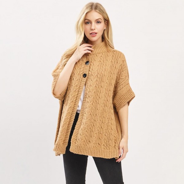 Cable Knit Button Up Cape 

- One Size Fits Most (0-14)
- 100% Polyester 