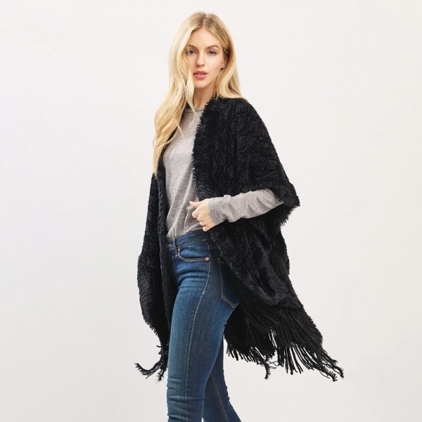 Boucle Knit Shawl With Fringe Detail - One Size Fits Most (0-14) - 100% Polyester view 5