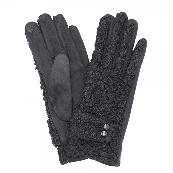 Teddy Sherpa Gloves Featuring Button Buckle Detail 

- Touch Screen Compatible
- Fleece Lining
- One Size Fits Most
- 100% Polyester