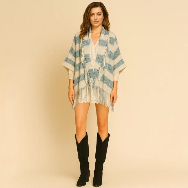 Do Everything In Love Soft Knit Striped Fringe Kimono

- One Size Fits Most (0-14)
- L 31.5" x W 33.5"
- 100% Acrylic