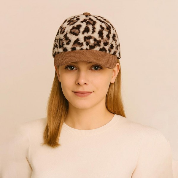 Sherpa Leopard Print Cap With Corduroy Bill 

- 100% Polyester 