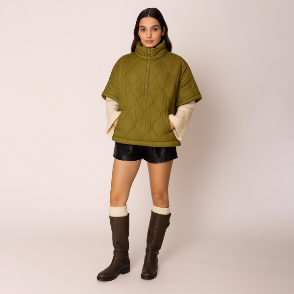 Do Everything In Love Pullover Quilted Poncho With Quarter Zip Closure 

- One Size Fits Most (0-14)
- 100% Polyester