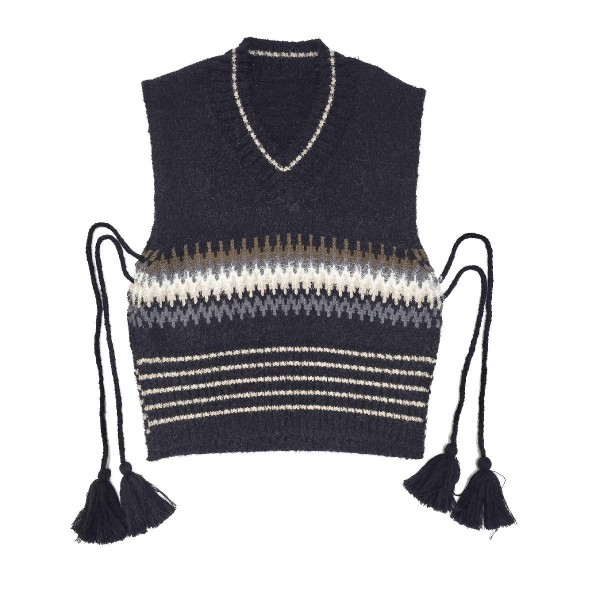 CC VTC0060 
Chevron Print Knit Vest With Tassels

- 55% Polyester / 25% Acrylic / 20% Nylon
- One Size Fits Most 
