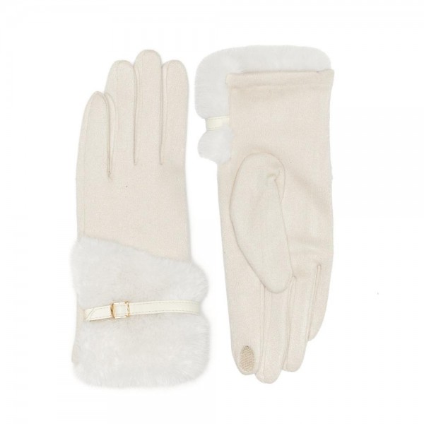 Faux Fur & Suede Gloves With Vegan Leather Strap Detail 

- Touch Screen Compatible
- Fleece Lining
- One Size Fits Most
- 100% Polyester