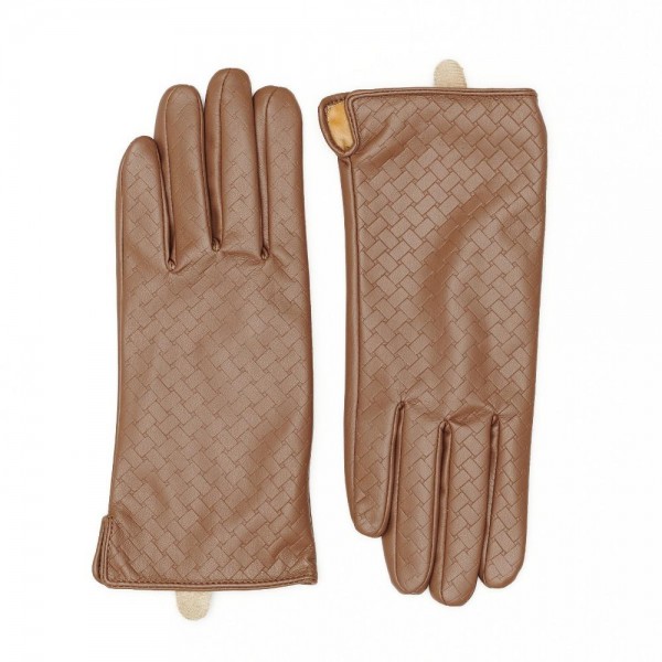 Vegan Leather Gloves With Weave Detail 

- Touch Screen Compatible
- Fleece Lining
- One Size Fits Most
- 100% Polyester