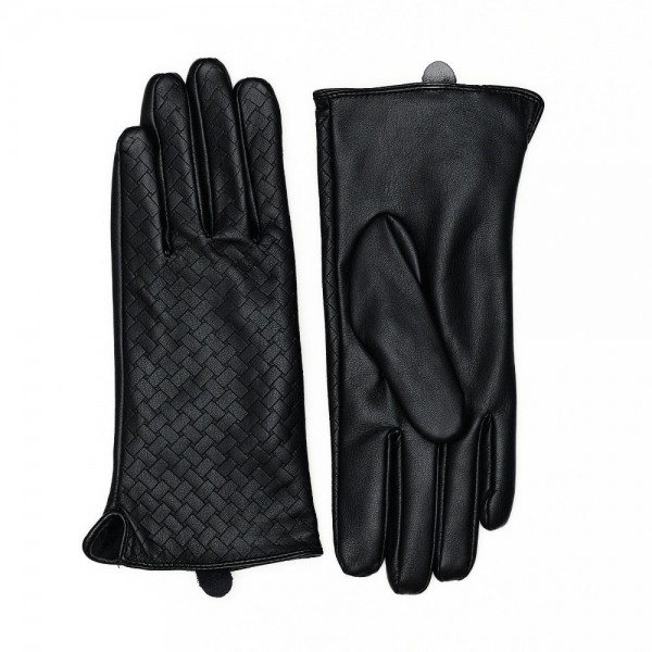 Vegan Leather Gloves With Weave Detail 

- Touch Screen Compatible
- Fleece Lining
- One Size Fits Most
- 100% Polyester
