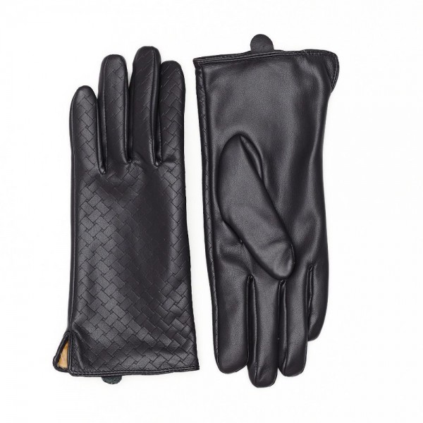 Vegan Leather Gloves With Weave Detail 

- Touch Screen Compatible
- Fleece Lining
- One Size Fits Most
- 100% Polyester