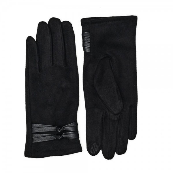 Faux Suede Gloves With Vegan Leather Knotted Strap Detail

- Touch Screen Compatible
- Fleece Lining
- One Size Fits Most
- 100% Polyester