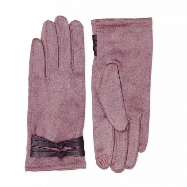 Faux Suede Gloves With Vegan Leather Knotted Strap Detail

- Touch Screen Compatible
- Fleece Lining
- One Size Fits Most
- 100% Polyester