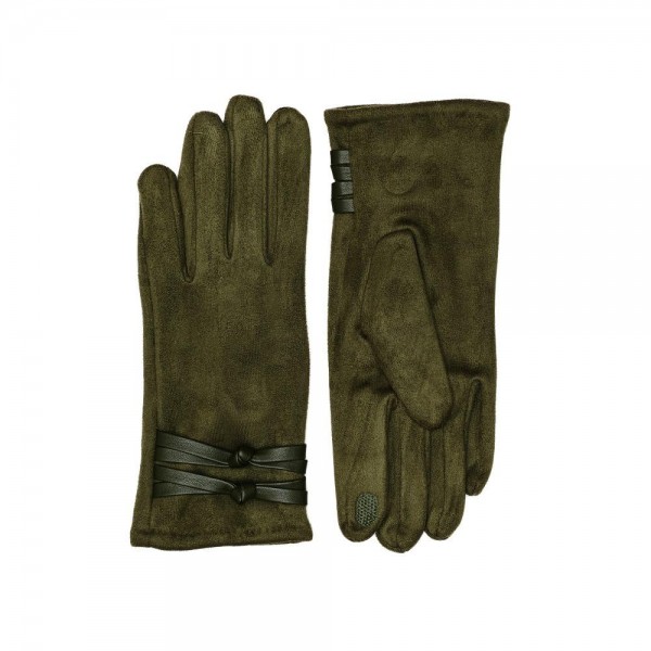 Faux Suede Gloves With Vegan Leather Knotted Strap Detail

- Touch Screen Compatible
- Fleece Lining
- One Size Fits Most
- 100% Polyester