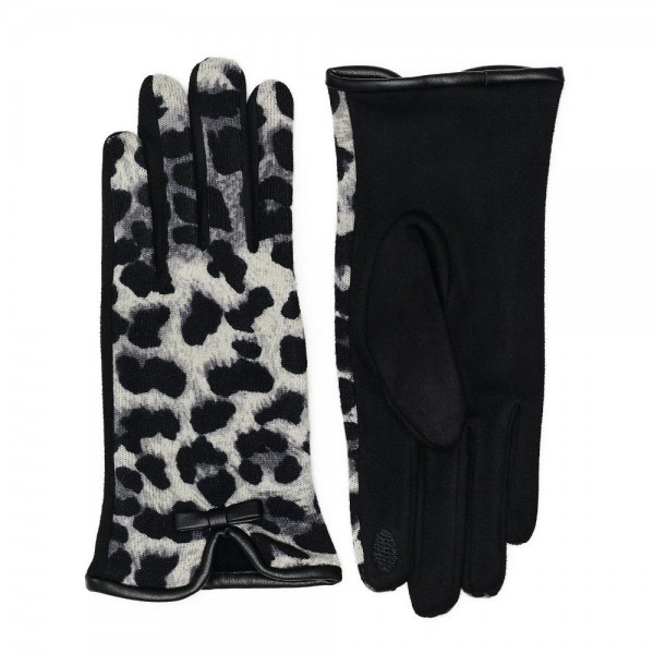 Wholesale leopard Print Gloves Vegan Leather Bow Detail Touch Screen Compatible