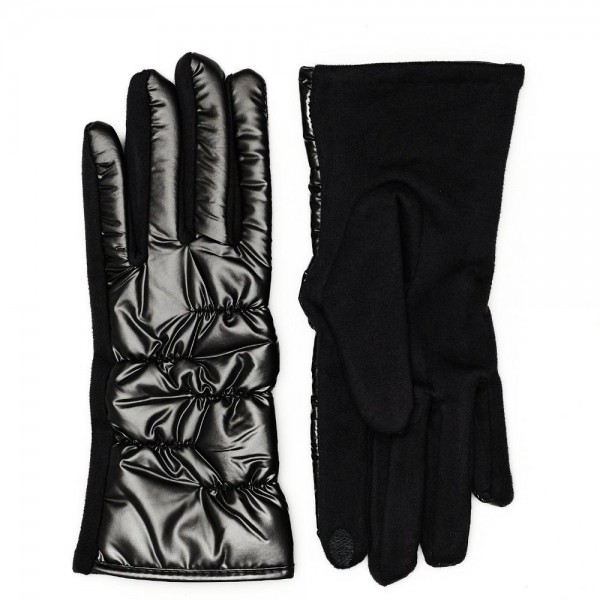 Puffy Nylon & Faux Suede Gloves

- Touch Screen Compatible
- Fleece Lining
- One Size Fits Most
- 100% Polyester