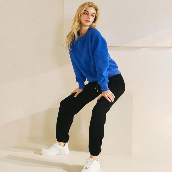 Women’s Corduroy Jogger Pants - Stretch Knit Corduroy Fabric - Two Pockets on the Side - Elastic Waist with Drawstring - Ribbed - Pull up style - Imported - 98% polyester 2% spandex view 5